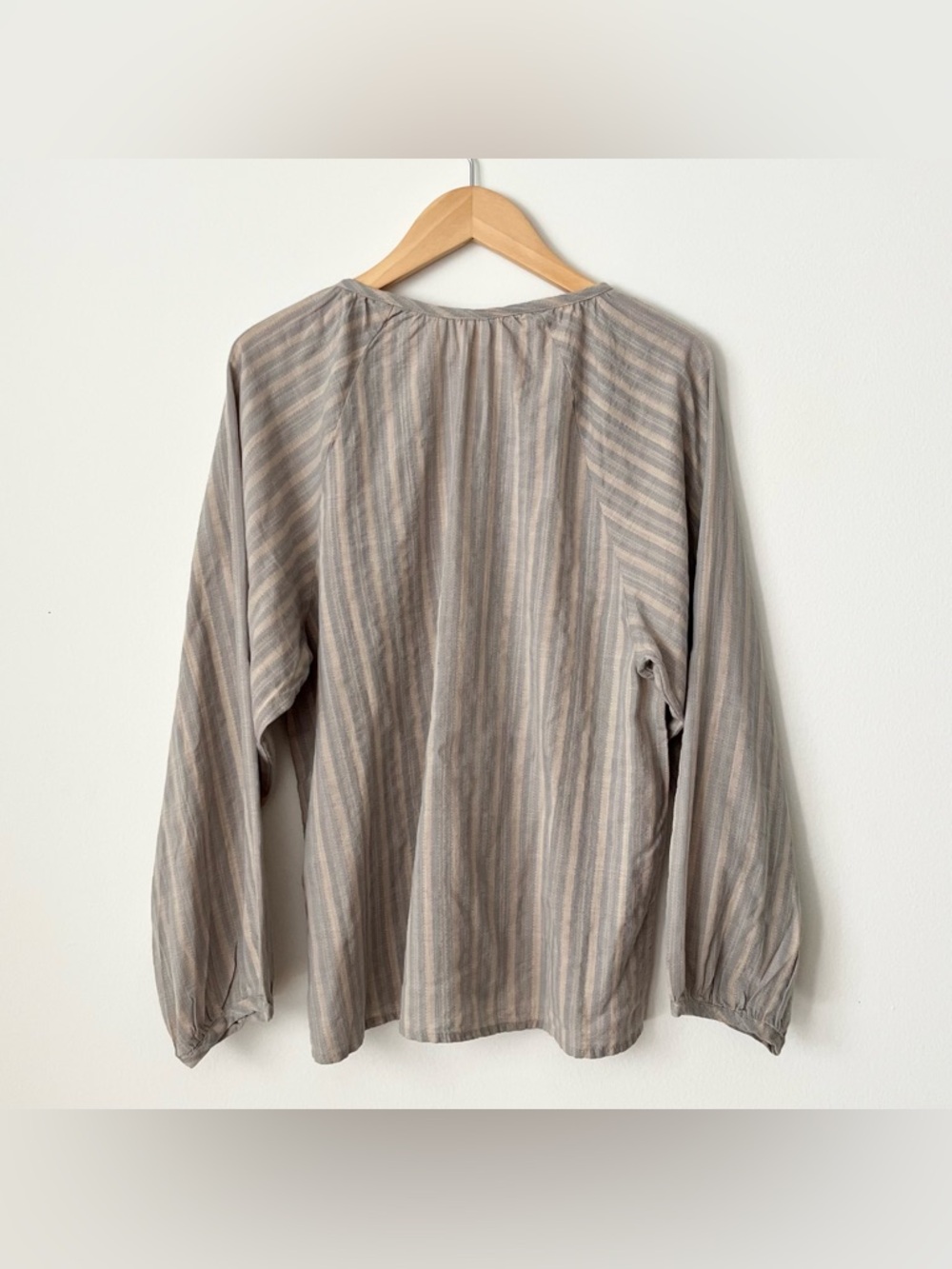 NWOT Hello Nite LA Cotton Blouse XS Blue Biege Striped Boho Oversized Breezy - Picture 2 of 5